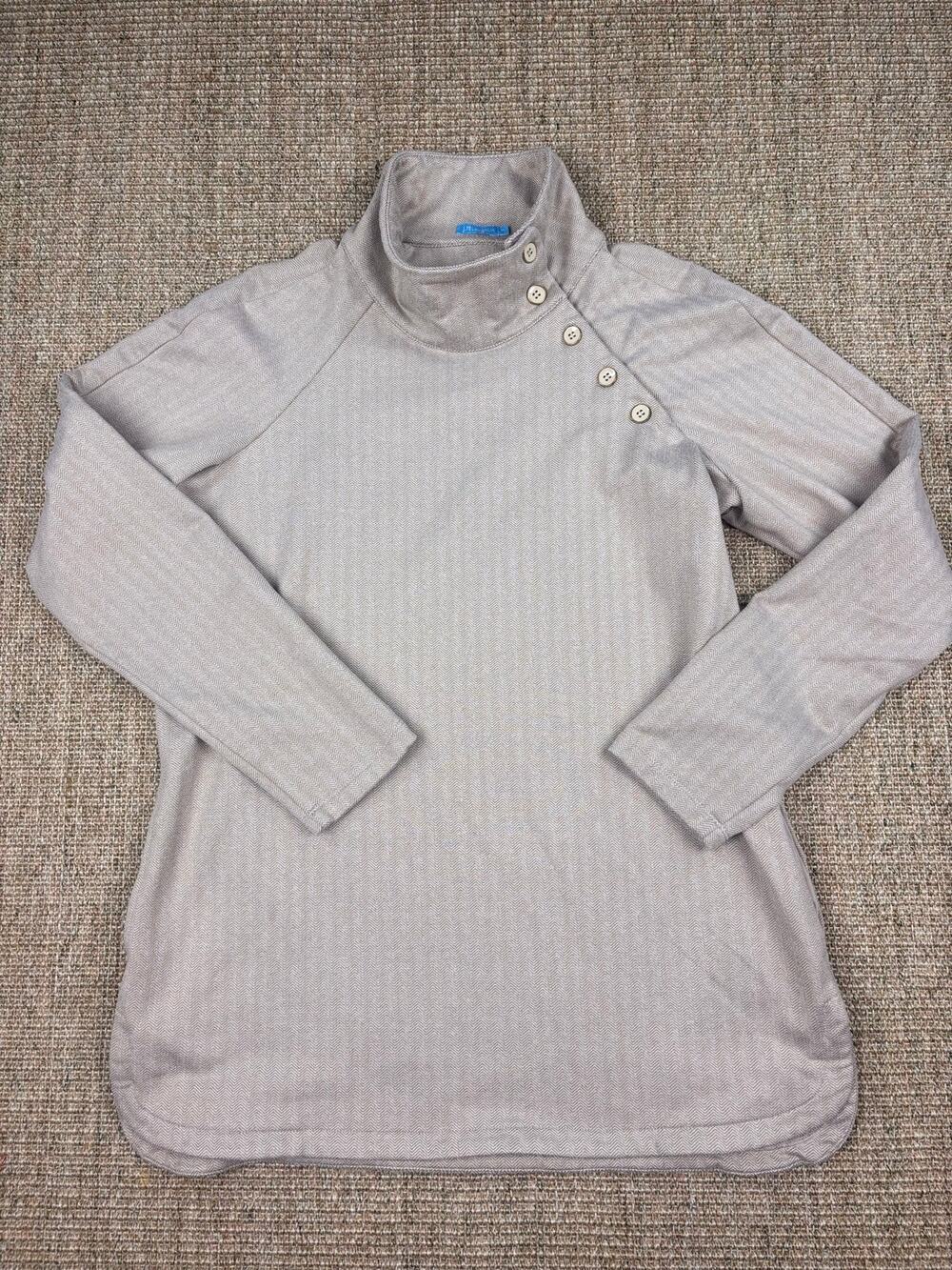 🧥 J.McLaughlin Side-Button Funnel Neck Pullover | Size M | Taupe Herringbone